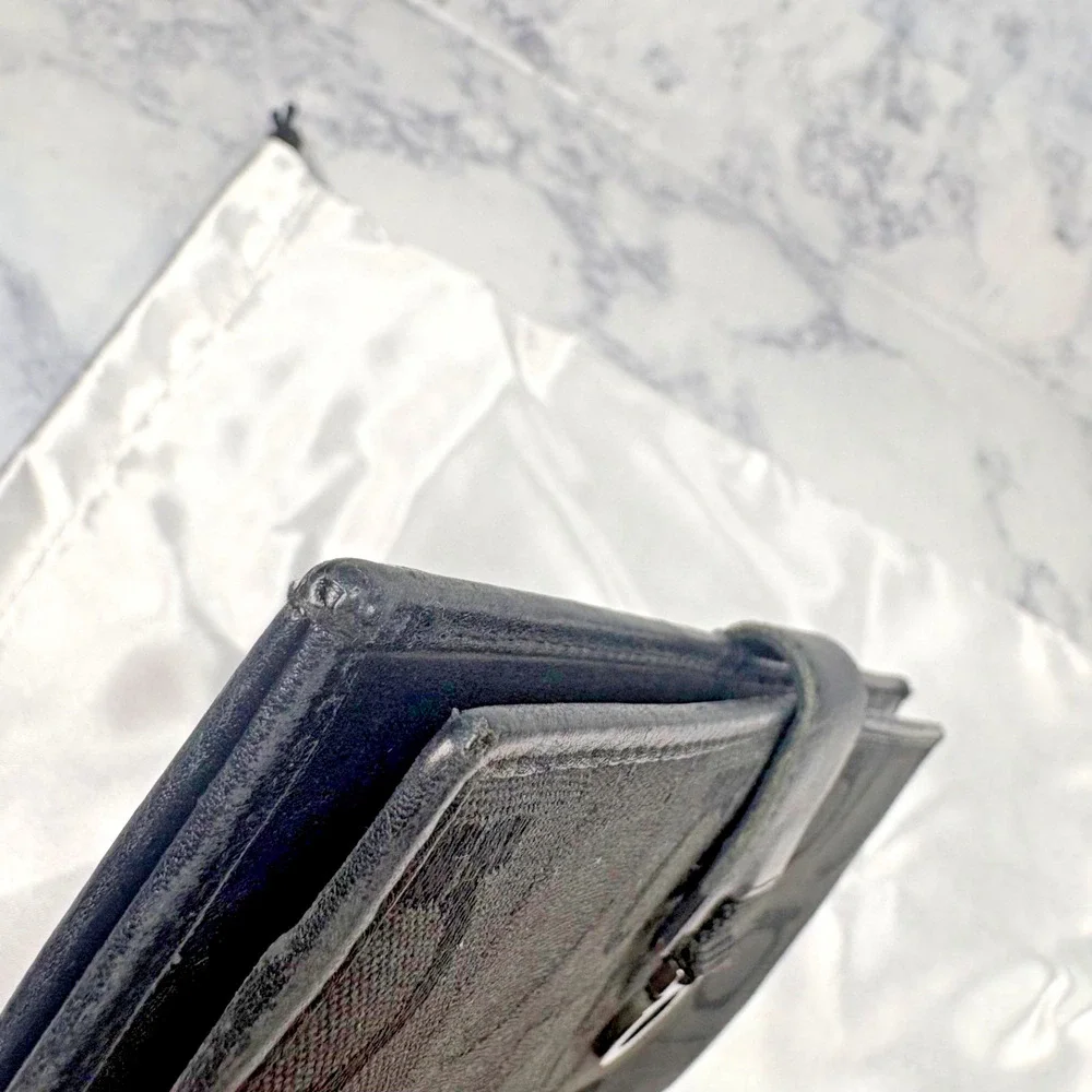 Vtg Ferragamo Gancini Black Canvas & Leather Long Bifold Snap Wallet Zippy Pouch